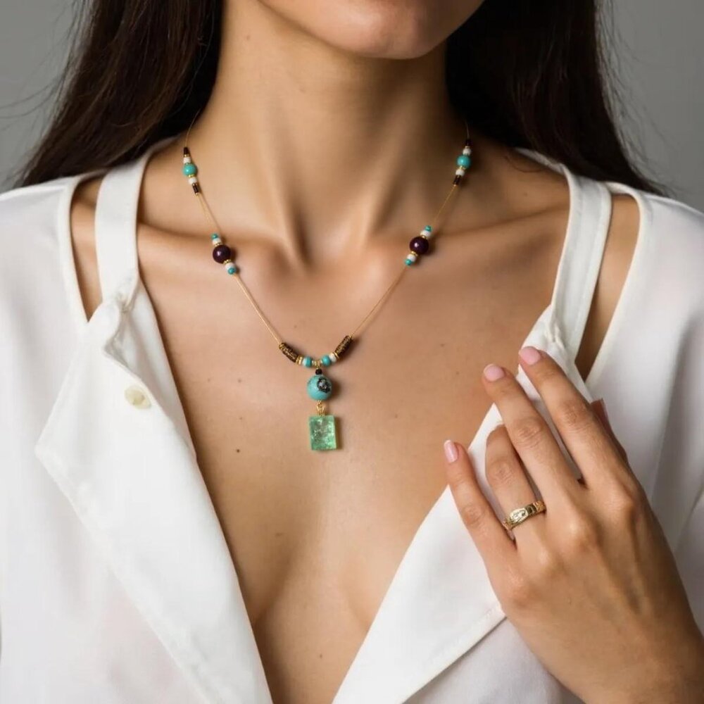 Caribbean Trip. Infinity pendant necklace. Colors of Turquoise/Black/Clear cryst